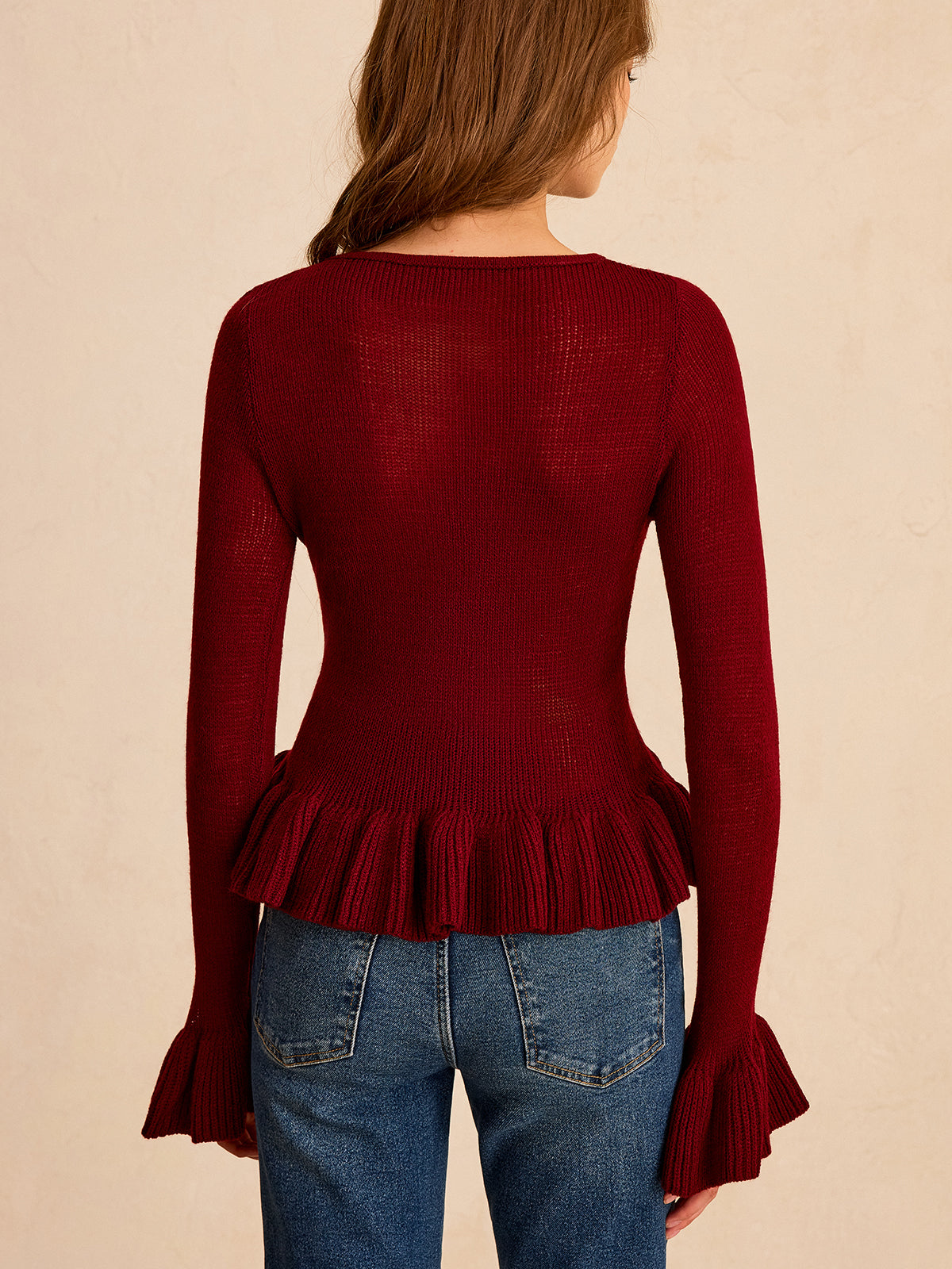Metal Detail Ruffled Hem Knit Top 1
