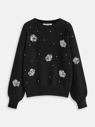 Sequin Floral & Pearl Accent Sweater 1