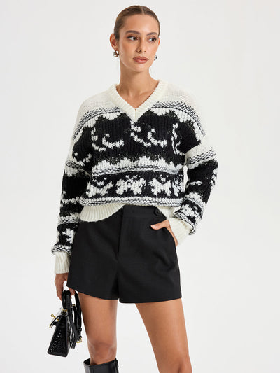V-Neck Sequin Cowichan Sweater 2
