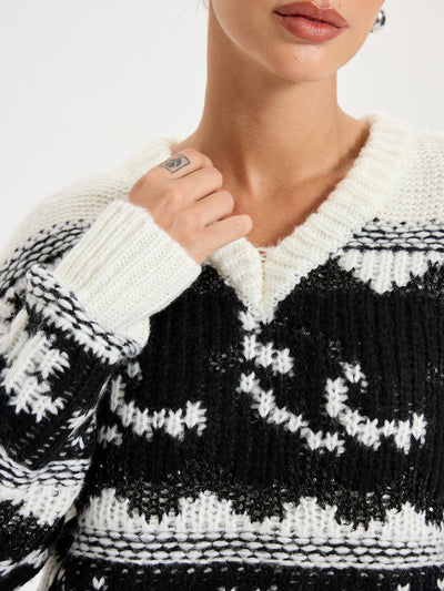 V-Neck Sequin Cowichan Sweater 3
