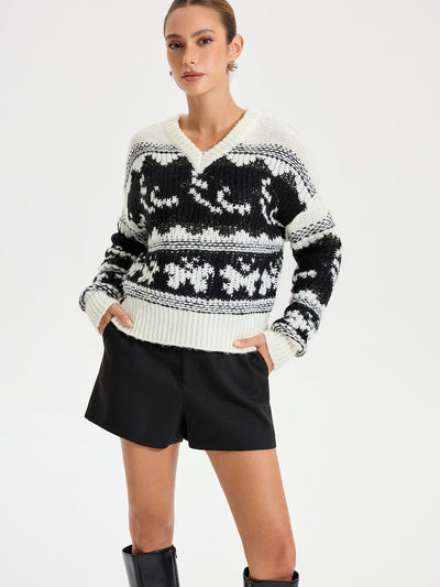 V-Neck Sequin Cowichan Sweater 4